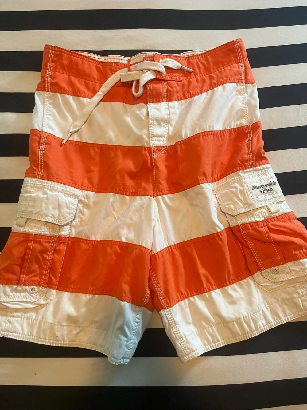 Abercrombie & Fitch Swim Trunks with Orange and White Stripes…